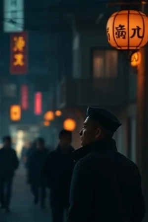 午夜放映员竖版封面，放映窗口后的剪影与光束